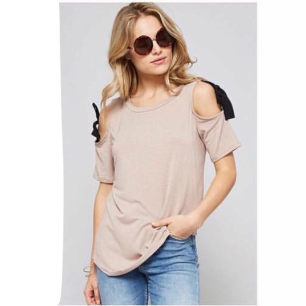 Brand New Cold Shoulder Soft Top W/ Bow Detail